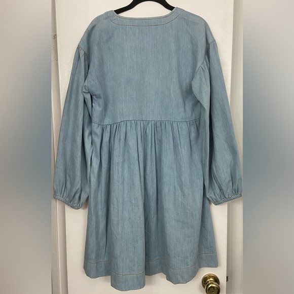 Anthropologie Long Sleeve Square Neck Denim Mini Babydoll Dress Blue Size Small - Picture 5 of 9